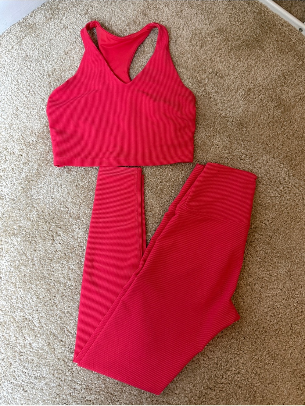Beach Riot Sport - Coral Ribbed Sports Bra & Leggings Set - Size S/XS